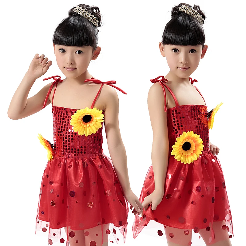 Новинка Детские костюмы с блестками и подсолнухом Танцевальные для девочек