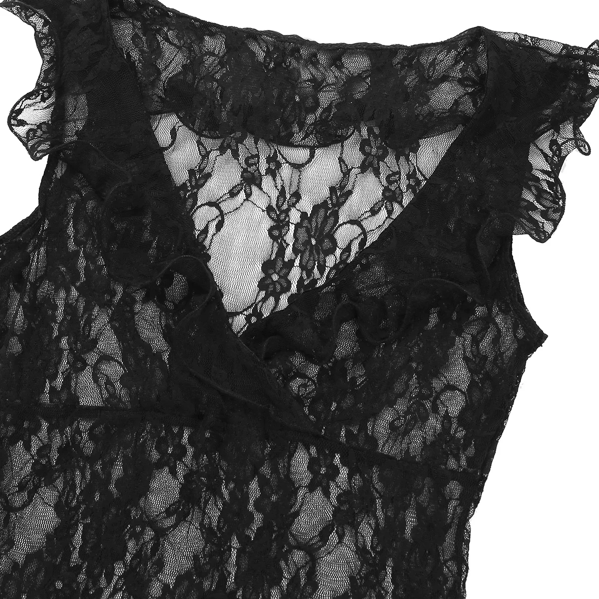 Женское нижнее белье прозрачное боди с оборками на воротнике Прозрачное