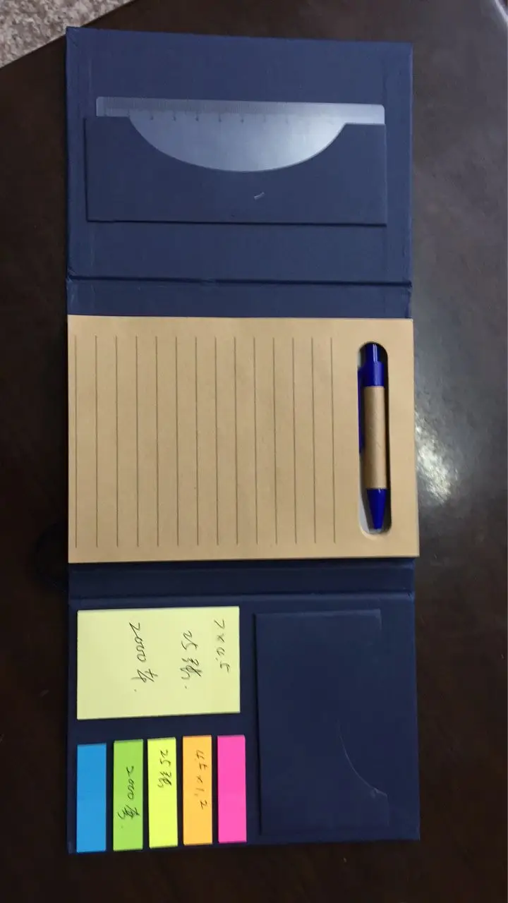 New Hotting  Free one color Customized Logo  Note pad combination,   with pens and rules and sticky