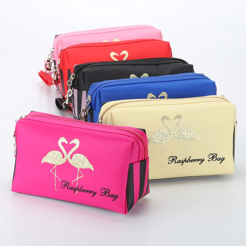 PURDORED 1 pc Flamingo Cosmetic Bag Stripe Women Shell Makeup Bags Travel Organizer PU Dropshipping | Багаж и сумки