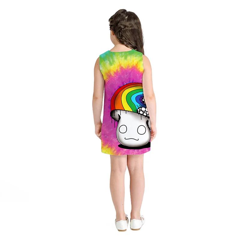 Summer Girl Dress kids Rainbow Mermaids Printed Unicorn Party Sleeveless 8 10 12 Year Toddler Clothes Vestidos Menina | Детская одежда