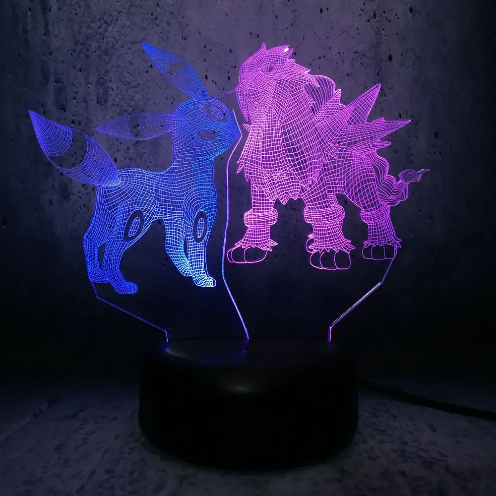 Мультяшный светильник Pokemon Pikachu и Entei двухцветный ночник 3D светодиодная USB лампа