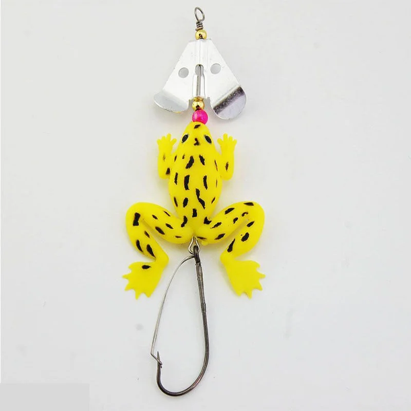 1pcs Rubber Soft Frog Fishing Tools Green Yellow Clear Floating Spinnerbait With Spinner Blades Weight 7g | Спорт и развлечения