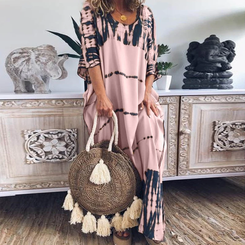 Повседневное Макси платье большого размера для женщин 2019 Boho с принтом модные