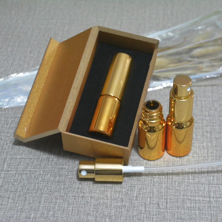 

4pcs 10ml High temperature gold plated atomiser spray bottle With wooden box,empty refillable glass bottle, perfume subpackage