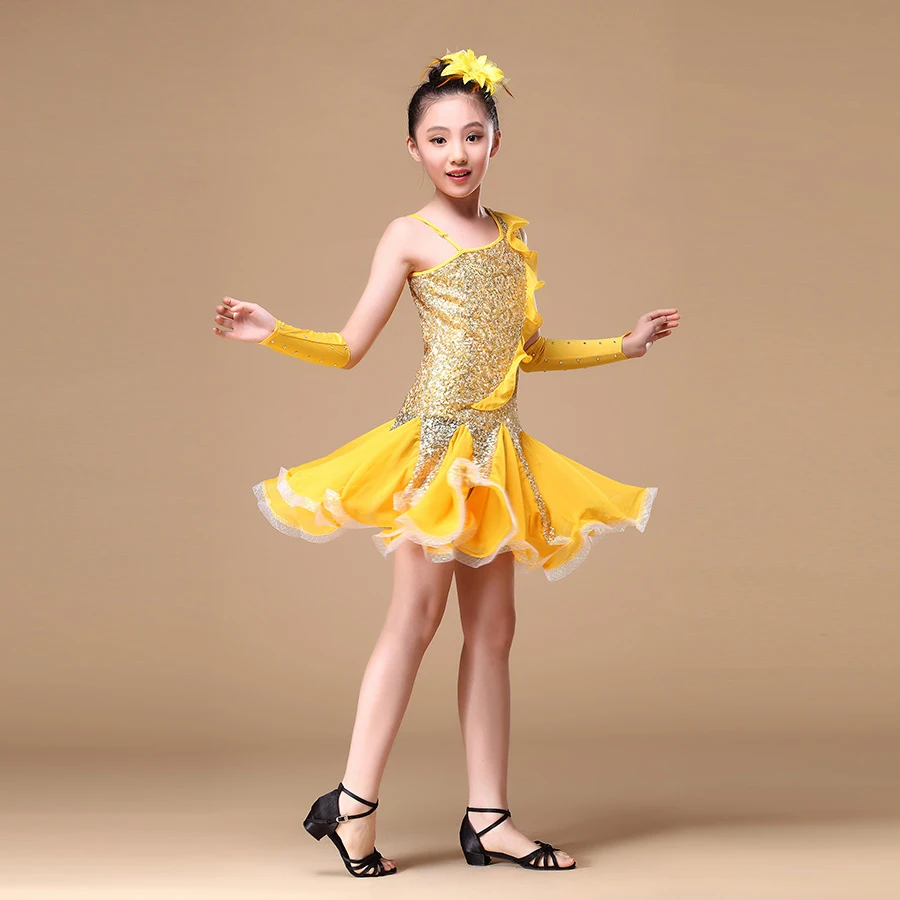 2018 Детская Одежда для танцев платье латинских с блестками и открытой спиной