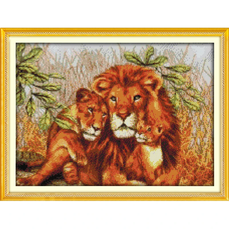 Sonsuz aşk noel bir aslan aile çin çapraz dikiş kitleri ekolojik pamuk damgalı çapraz dikiş ile baskılı desen