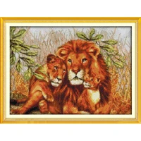everlasting love christmas a lion family chinese cross stitch kits ecological cotton stamped cross stitch with a printed pattern
