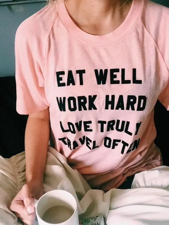 Футболка с надписью EAT WELL WORK HARD LOVE True TRAVEL повседневная женская футболка одежда в