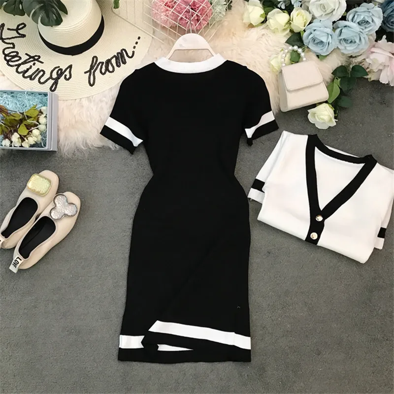 OCEANLOVE Кнопка Vestidos короткий рукав корейское летнее платье для женщин Вязание стрейч платья для V образным вырезом Bodycon Тонкий роковой 11916