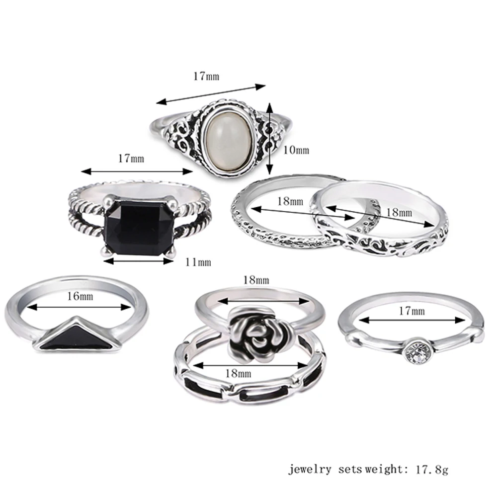 8 шт. в стиле готический панк кольцо комплект Для женщин мужчин индийский Стиль
