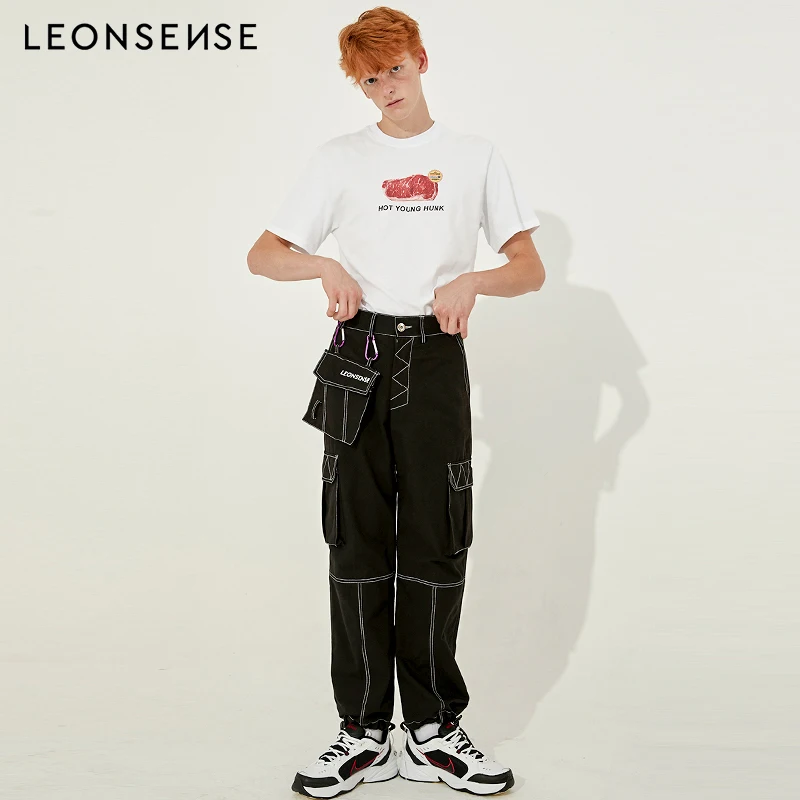 Leonsense 2018 новые Брендовые мужские модные брюки карго с вышитым логотипом