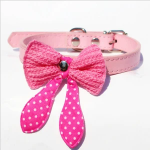 Pink Collar Ошейник для кошек с милым бантом из искусственной кожи, ошейник для собак, ошейник для питомцев, ошейник для шеи, cuero perro cuello gato kitten col - Цвет: Pink Collar