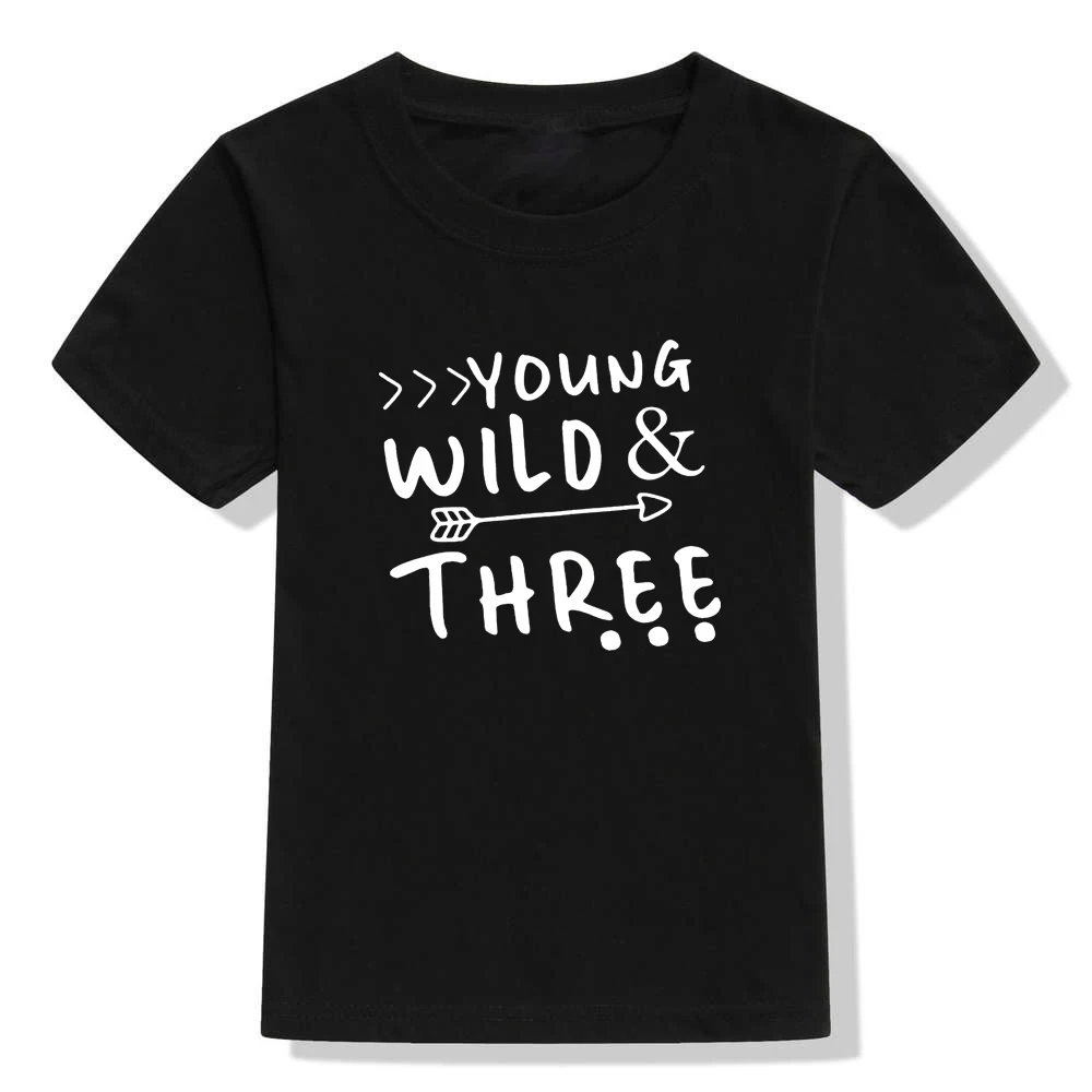 48N4-KSTBK- Young Wild и Three/футболка для детей ясельного возраста рубашка на 3 дня рождения Милая рубашка для мальчиков и девочек топы, модный стиль, детский праздничный подарок - Цвет: 48N4-KSTBK-