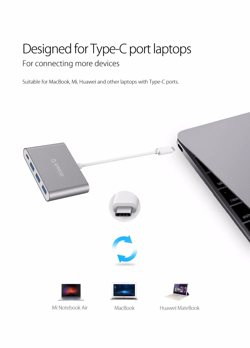 ORICO алюминиевый type-C для USB PD зарядный концентратор USB3.1 Gen1 5 Гбит/с высокоскоростной алюминиевый
