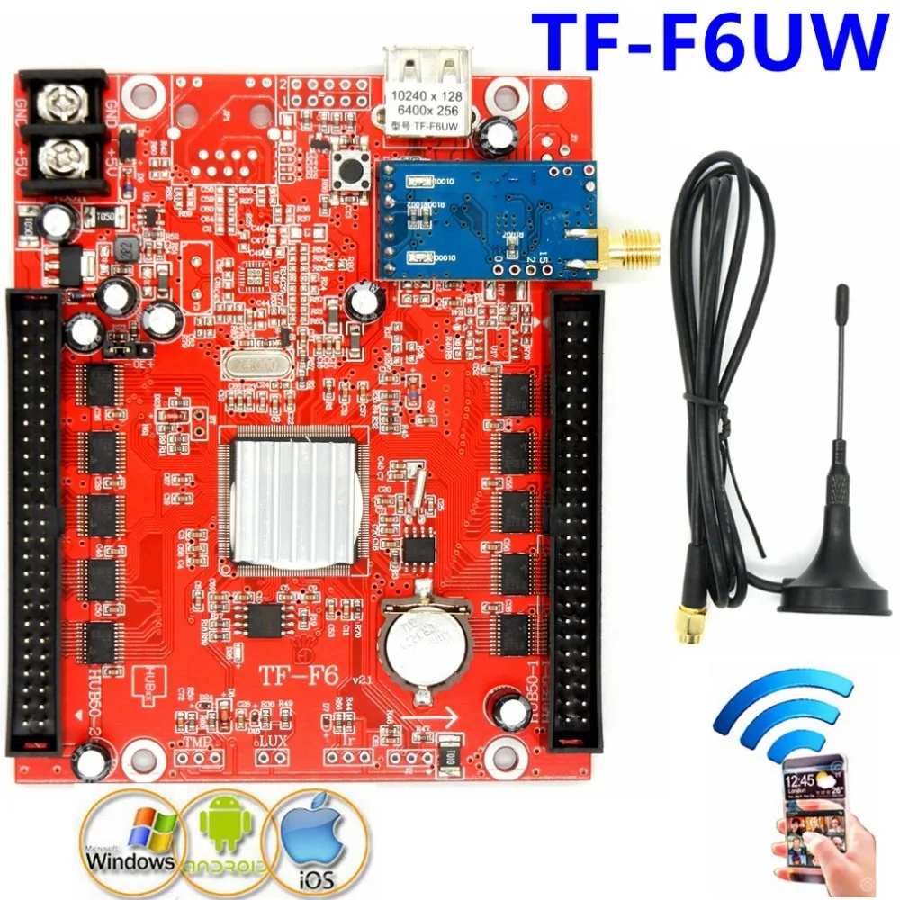 

Карта Управления светодиодным экраном TF-F6UW, Wi-Fi + USB, 1536*32768*64 точек, один, двойной, полноцветный беспроводной контроллер, светодиодная плата