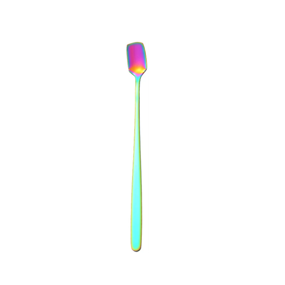 short-colorful 1 шт., креативная кофейная ложка, красочная, из нержавеющей стали, с длинной ручкой, ложка для перемешивания, для скрещивания, черная, золотая, с короткой ручкой, ложка с квадратной головкой - Цвет: short-colorful