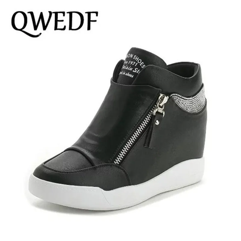 2019 модные кроссовки Женская обувь Кожаные Ботинки визуально увеличивающие рост
