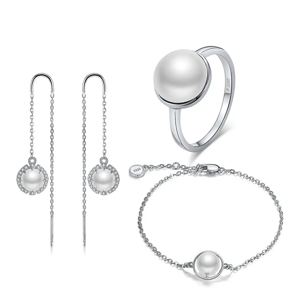 Top Simulated Pearl ORSA JEWELS 925 стерлингового серебра женские кольца полудрагоценный камень бирюзовый серебряный браслет+ жемчужные серьги ювелирные украшения набор OSS26 - Цвет камня: Top Simulated Pearl