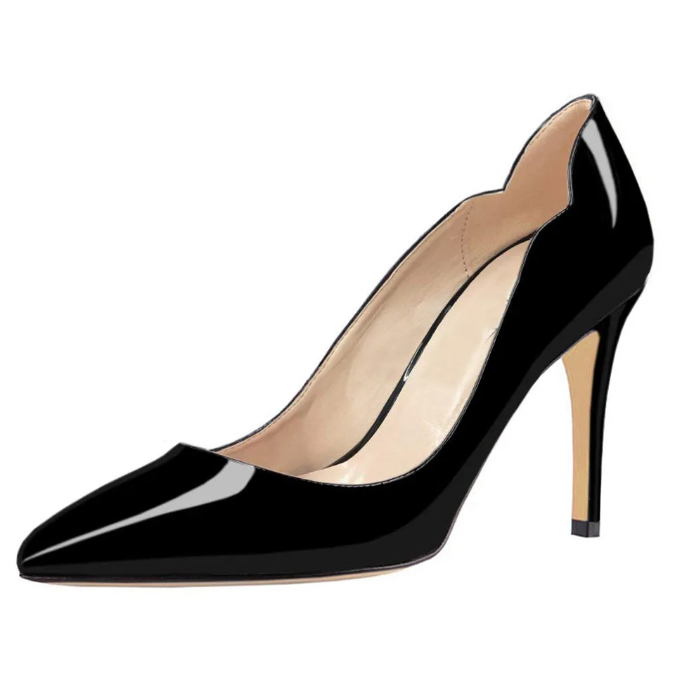 Black-Patent Kmeioo/Женская обувь; американские размеры 5-15; базовые туфли на высоком каблуке; пикантная обувь на шпильке; офисные туфли-лодочки без застежки с острым носком; пикантные туфли на высоком каблуке с острым носком - Цвет: Black-Patent