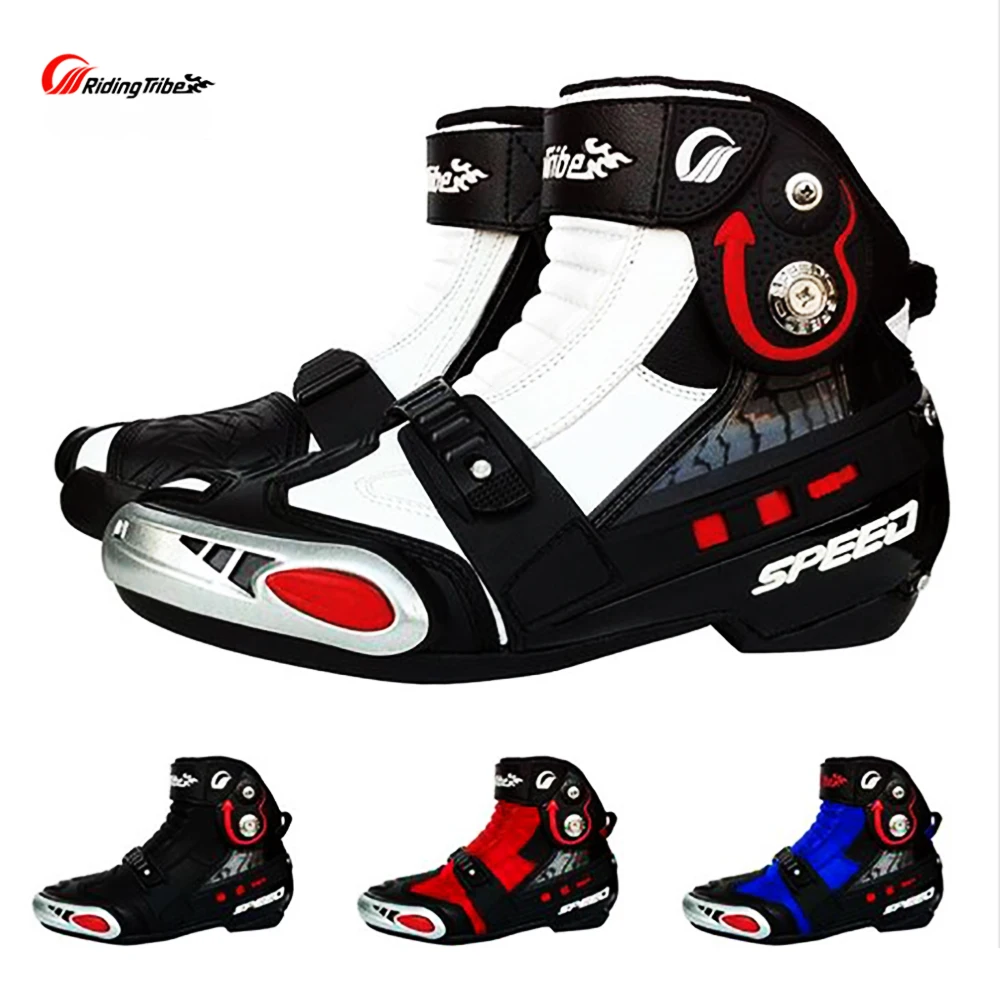 Moto rcycle Botas; байкерские ботинки; обувь для бездорожья; дышащие ботинки для верховой езды с защитным механизмом; цвет красный, белый, синий