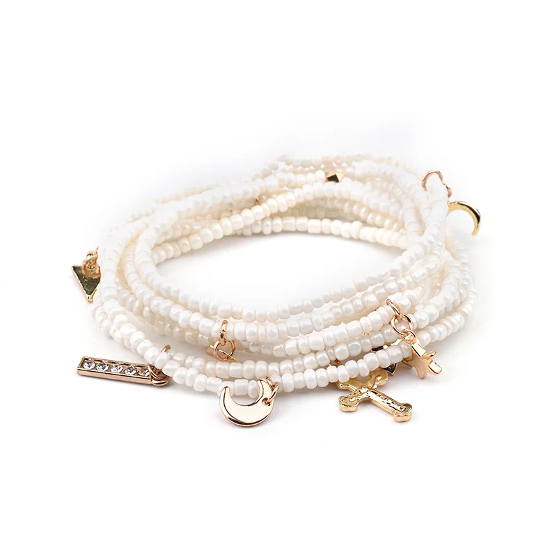Bracelet 5 BOJIU крошечные Акриловые Бусины, женский браслет с подвесками, модный браслет с Луной, сердцем, черепом, снежинками, Рогом, листьями, крестом, звездой, подвеской, женский браслет, BC224 - Окраска металла: Bracelet 5