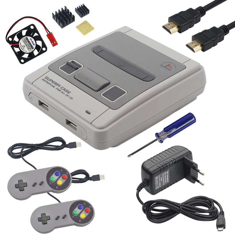 Retroflag SUPERPi CASE J безопасный перезапуск корпуса + 2 геймпада 32 ГБ sd карта HDMI 3A адаптер