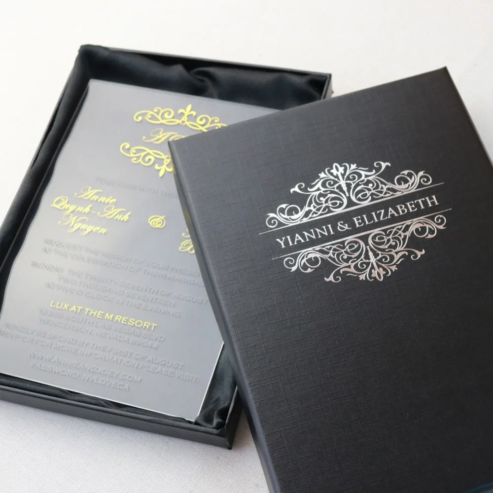 50 комплектов персонализированных золотых акриловых свадебных пригласительных