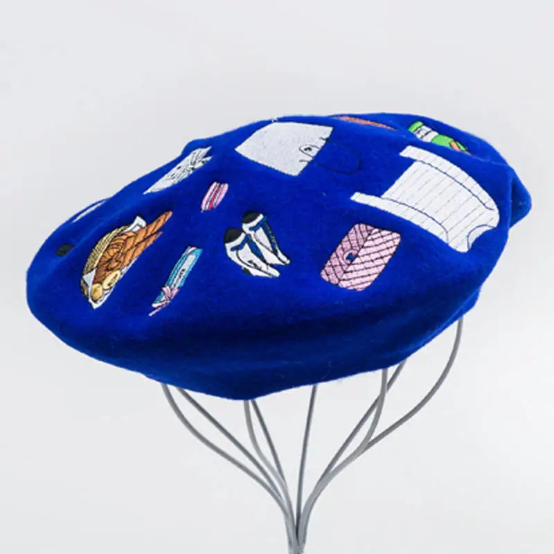 bao blue Новинка года; Зимний вязаный шерстяной берет с вышивкой в виде башни; шапка художника; теплая женская обувь на высоком каблуке; высокое качество; подарок - Цвет: bao blue