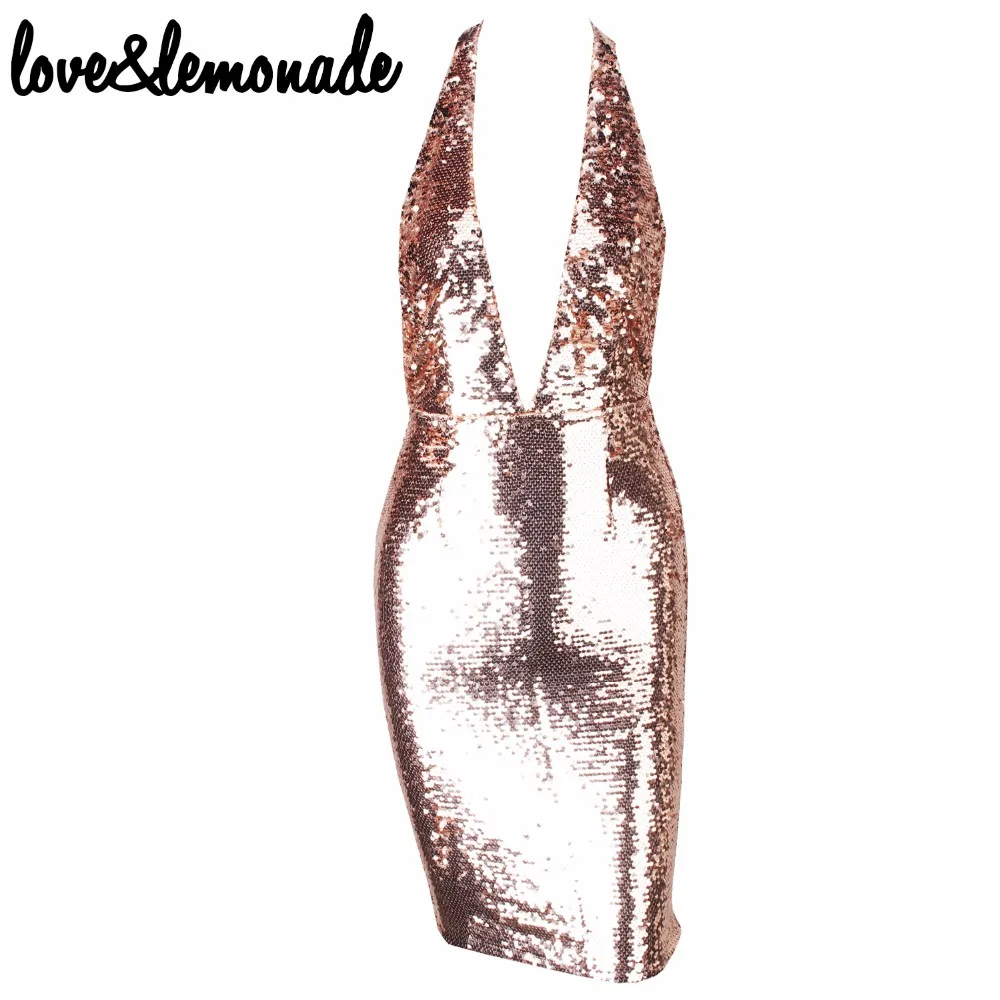Вечерние платья с открытой спиной и золотыми светоотражающими пайетками Love& Lemonade TB 9839