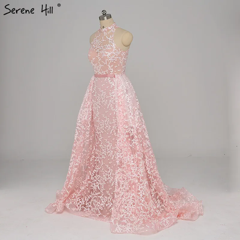 Розовое Кружевное дизайнерское сексуальное вечернее платье в Дубае 2021 русалки с