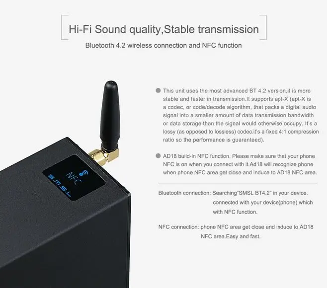 SMSL AD18 80W2 Bluetooth 4,2 Apt-X HIFI USB DSP цифровой декодирующий усилитель мощности