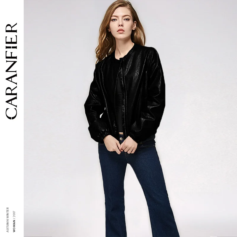 CARANFIER кожаная куртка Женская бейсбольная Локомотив из полиуретана пальто Мода 2017