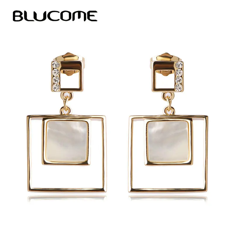 

Blucome Noble Fashion Dangle Earring Crystal Natural White Shell Gold-color Long Earrings For Women Party Bijoux Pendientes