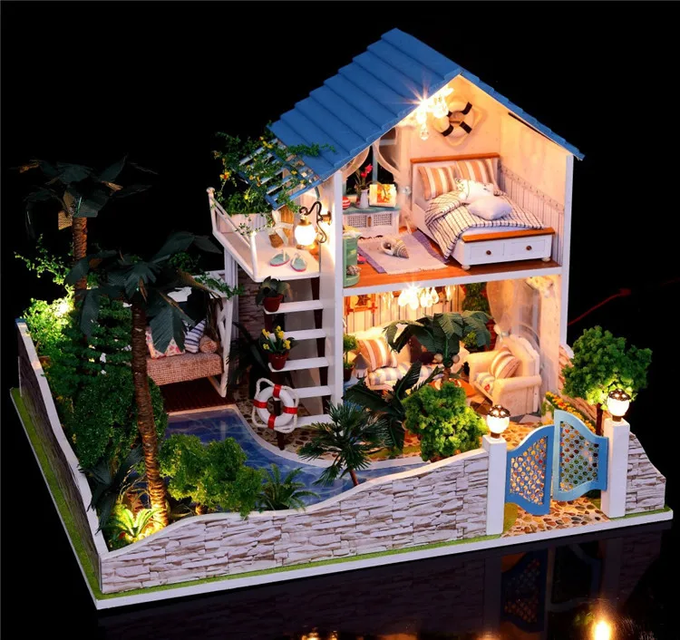 Большой размер Миниатюрный Кукольный дом с мебели ручной работы Деревянный 3D