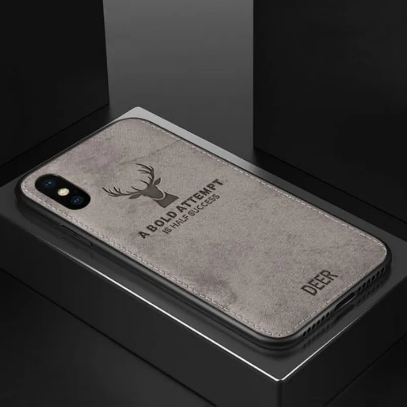 Deer Gray Роскошный тканевый фрабический кожаный чехол для телефона для iPhone X 10 XS 7 8 6 6S Plus силиконовый мягкий задний Чехол s для iPhone XR XS Max Capas - Цвет: Deer Gray