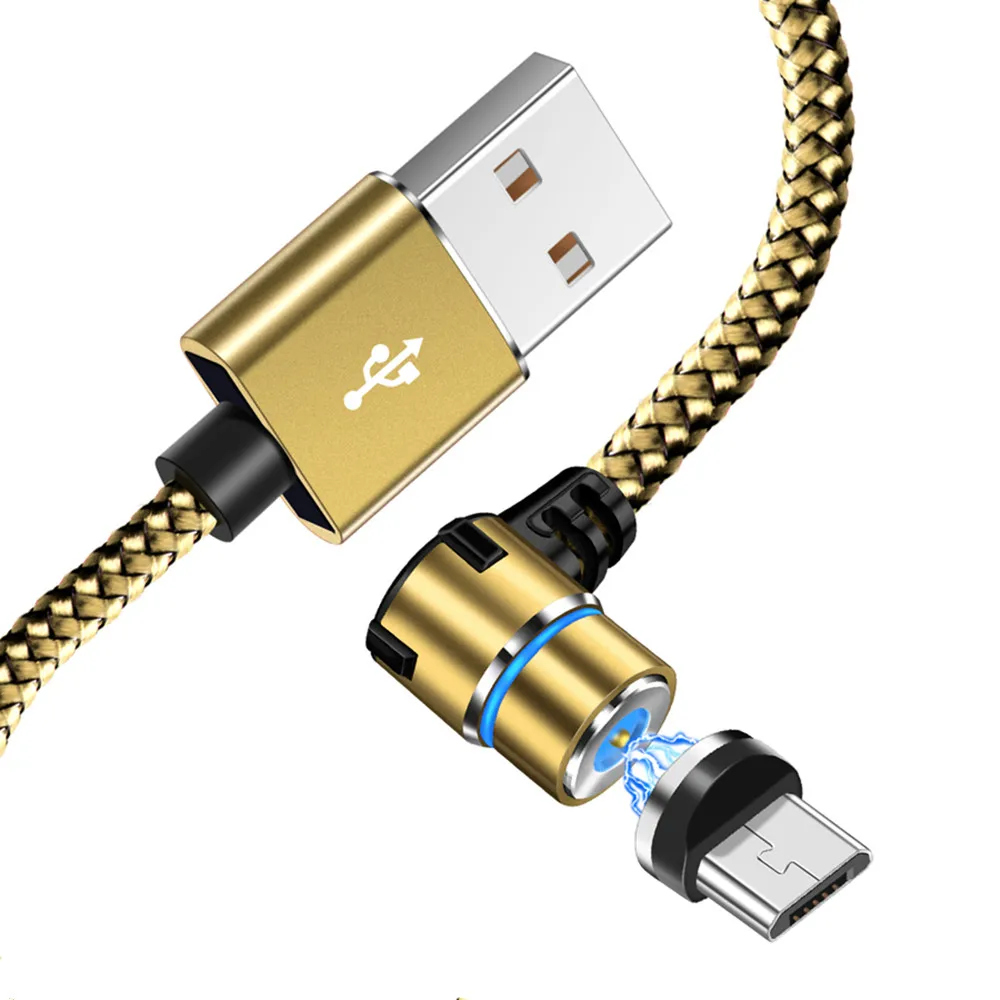 Gold Micro Cable Магнитный зарядный usb-кабель Олаф для iPhone, Micro USB type C, мобильный телефон, 90 градусов, L форма, быстрая зарядка, магнитные зарядные кабели - Цвет: Gold Micro Cable
