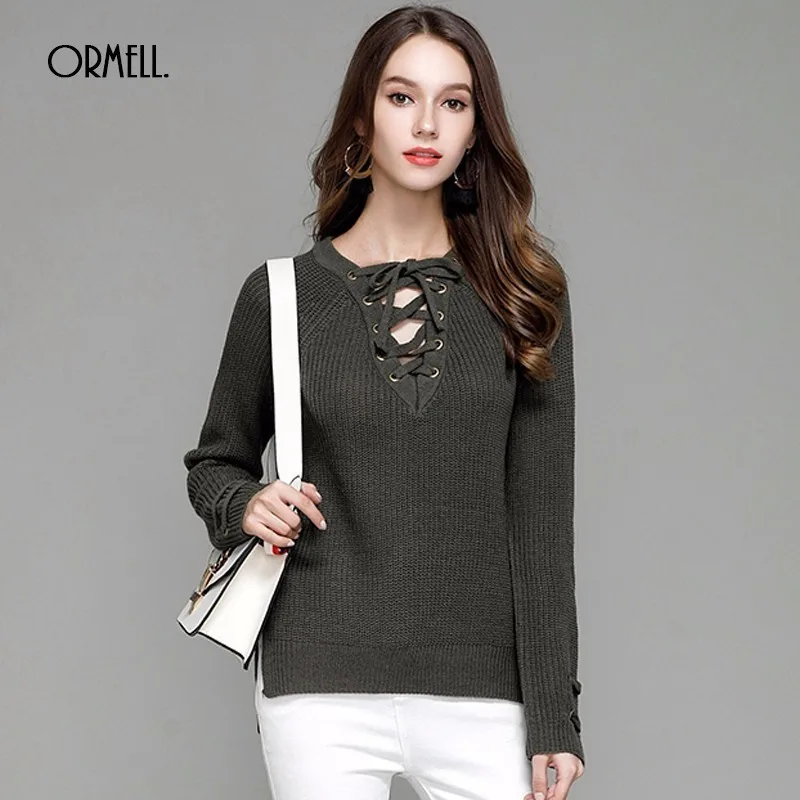 ORMELL Женский Осенний сексуальный вязаный пуловер с v-образным вырезом Новый