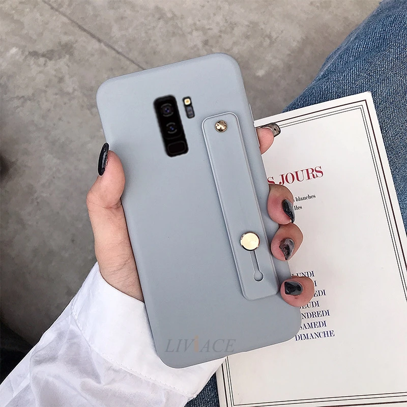 Hand Band gray Силиконовый чехол для samsung galaxy s10, 5g, s10e, s9, s8 plus, s7, s6 edge, note 9, 8, 5, повязка на запястье, держатель для телефона, подставка, мягкий чехол - Цвет: Hand Band gray