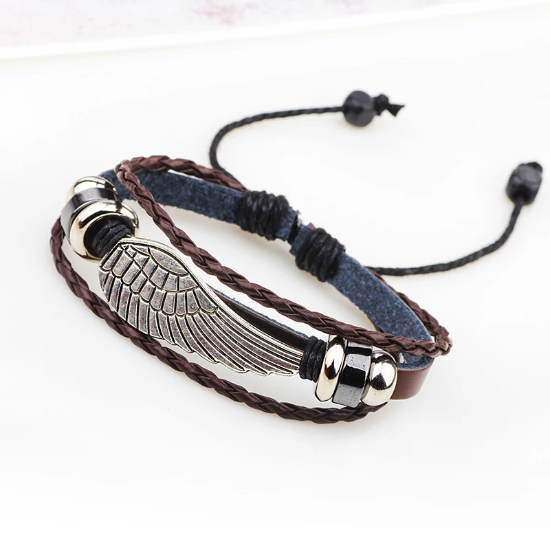 CC187 Love Fairy Angel Wing Bracelet Homme Leather Femme Woven Mens Bracelets for Women Braclet Pulsera Bijouterie | Украшения и