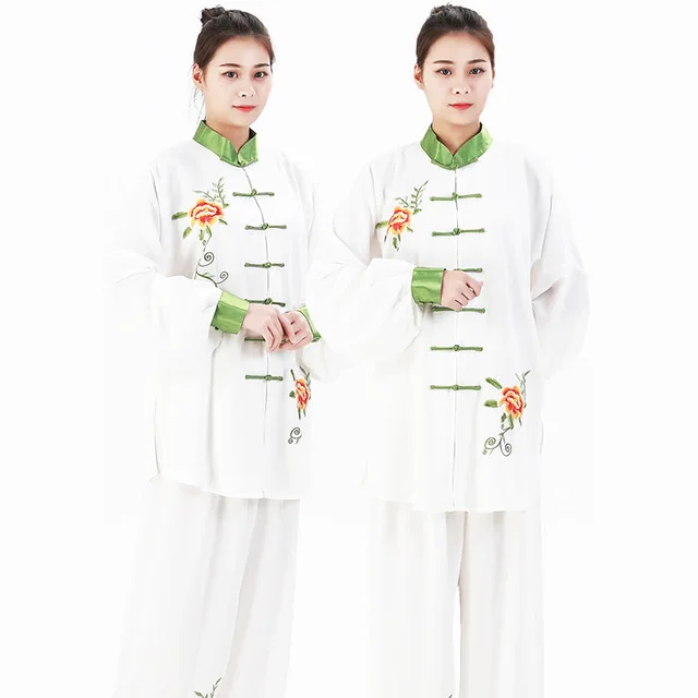 green Women Traditional Chinese Clothing Embroidery Long Sleeved Wushu TaiChi KungFu Uniform Suit Uniforms Tai Chi Exercise Clothing - Цвет: green