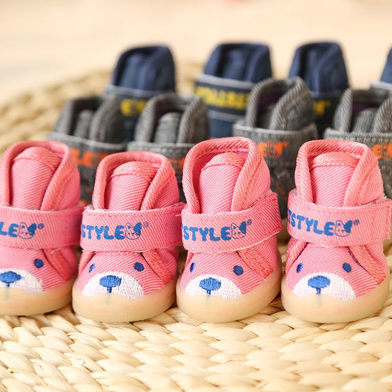 Собака Джинсы с принтом животных зимняя обувь милый маленький ковбой костюм для