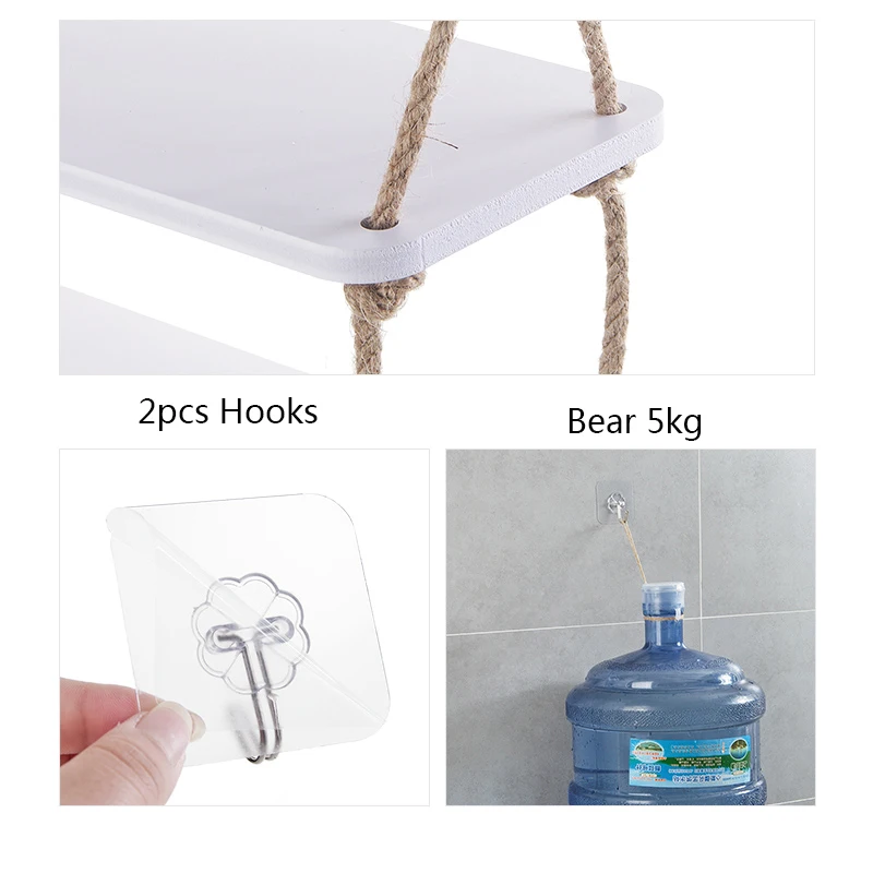 Wooden Hanging Shelf Swing Rope Floating Shelves 2 Tier Jute Wall Display Rack Children room kids clothing store display | Дом и сад