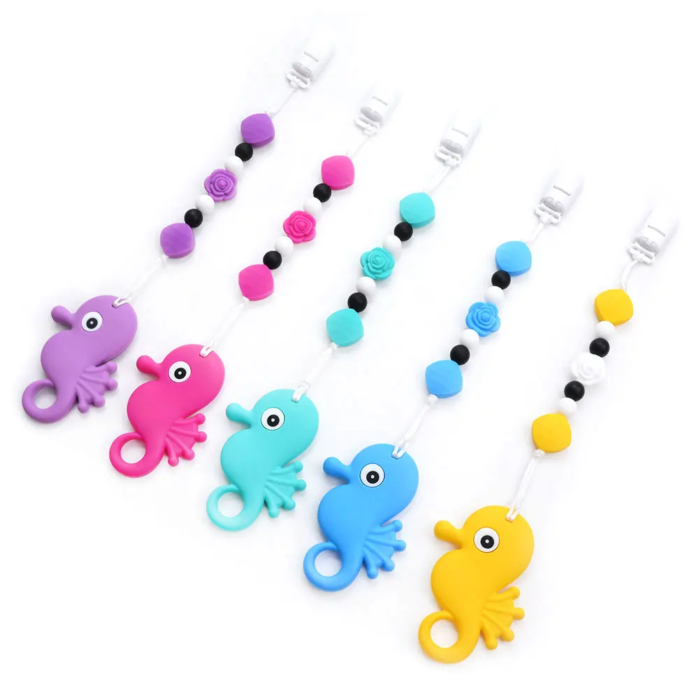 Силиконовая цепочка для прорезывания зубов Seahorse игрушка зажимы соски подвеска