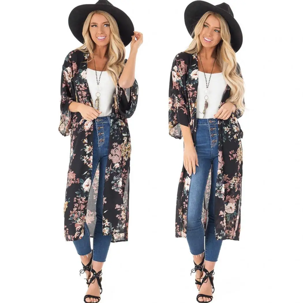 Женский Повседневный Кардиган с цветочным принтом и коротким рукавом открытой