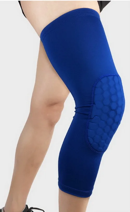 long style blue 2 шт./пара Шестигранная губка волейбол баскетбольные наколенники Спортивная безопасность протектор коленного бандажа до середины икры сжатия Поддержка штанины до колен - Цвет: long style blue