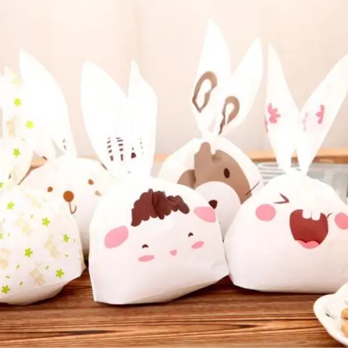 50 шт. милые пластиковые подарочные пакеты с кроличьими ушками закуски сумки для