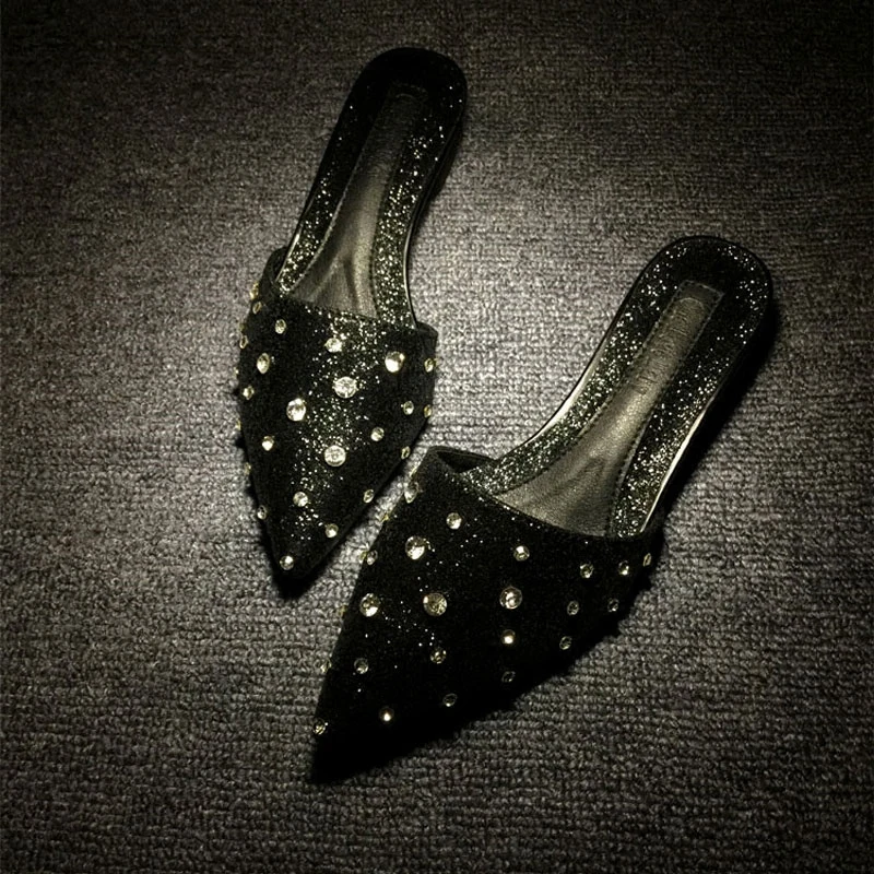 Женские шлепанцы Koovan сандалии стразы заостренный носок летняя обувь 2021|Тапочки| |