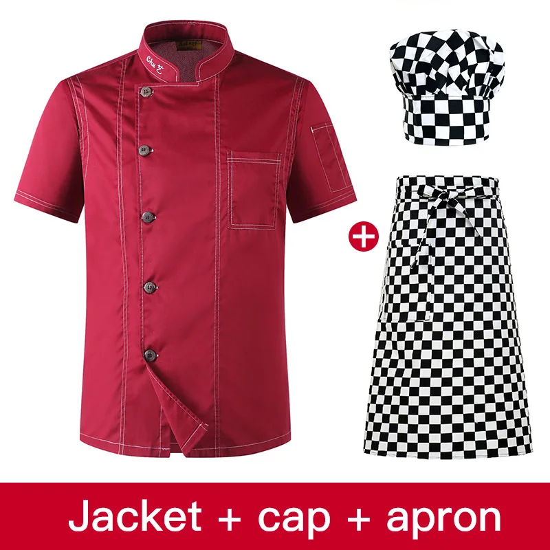 Jacket apron hat Куртка шеф-повара гостиницы, ресторана шеф-повара форма короткий рукав с дышащей сеткой спецодежды Ресторан общественного питания Кухня хлебобулочные изделия шеф-повара - Цвет: Jacket apron hat