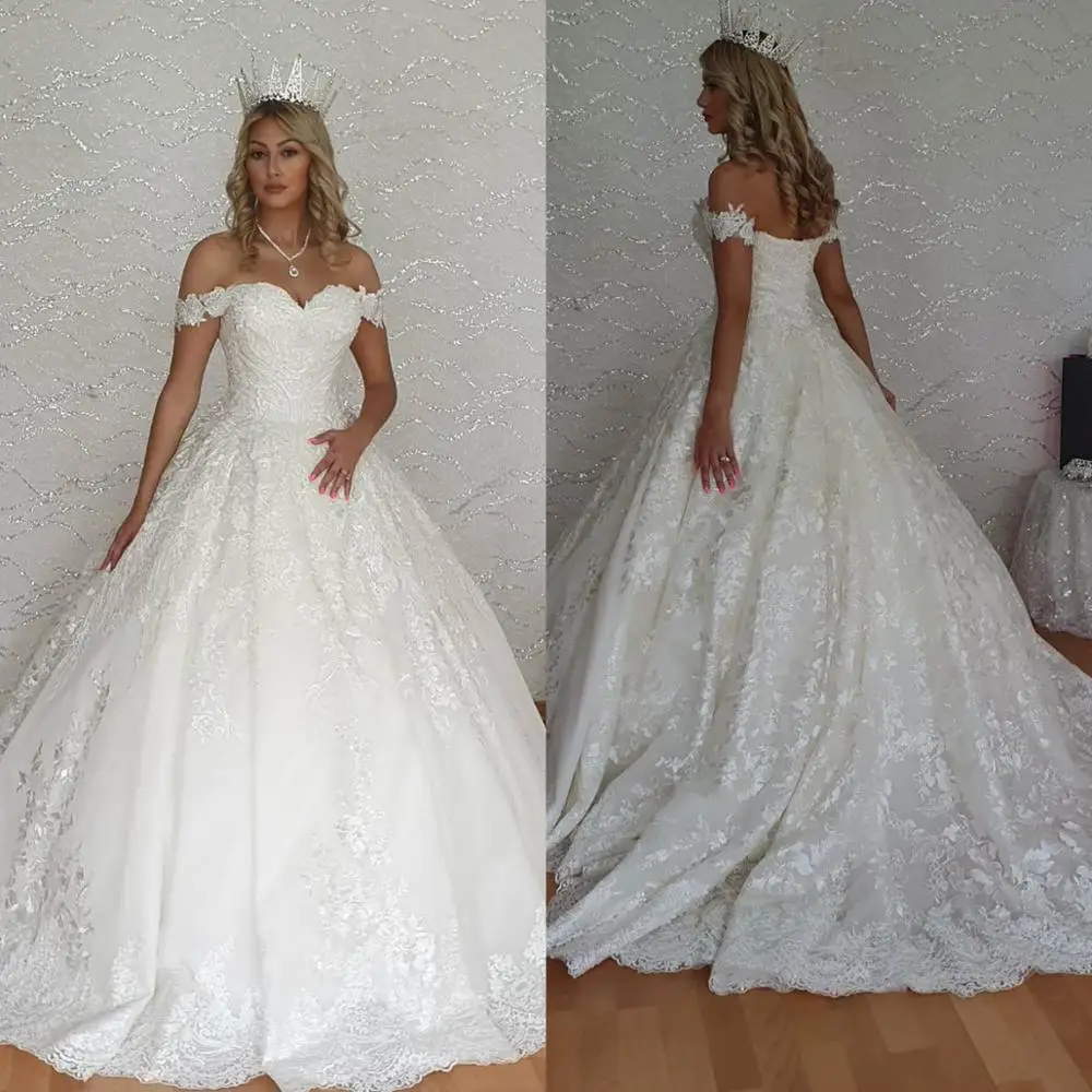 

New Wedding Dresses Off Shoulder Backless Appliques Bridal Gowns Custom Made Sweep Trian Ball Vestido De Novia